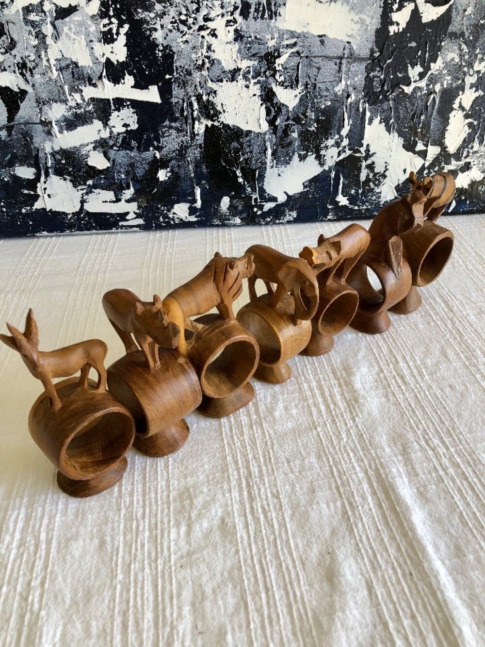 Hand Carved Wooden Safari Animal Napkin Holders Made in Kenya, Set of 7